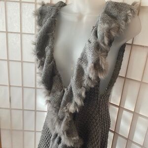 Y2K fury collar long sweater vest